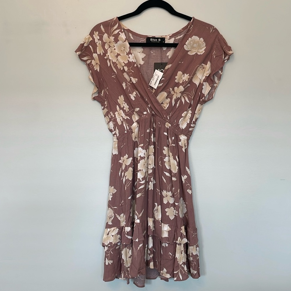 Flutter Sleeve Floral Mauve Dress